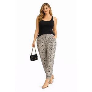 INC International Concepts Womens Plus Paisley PullOn Pants Elastic Back Tapered